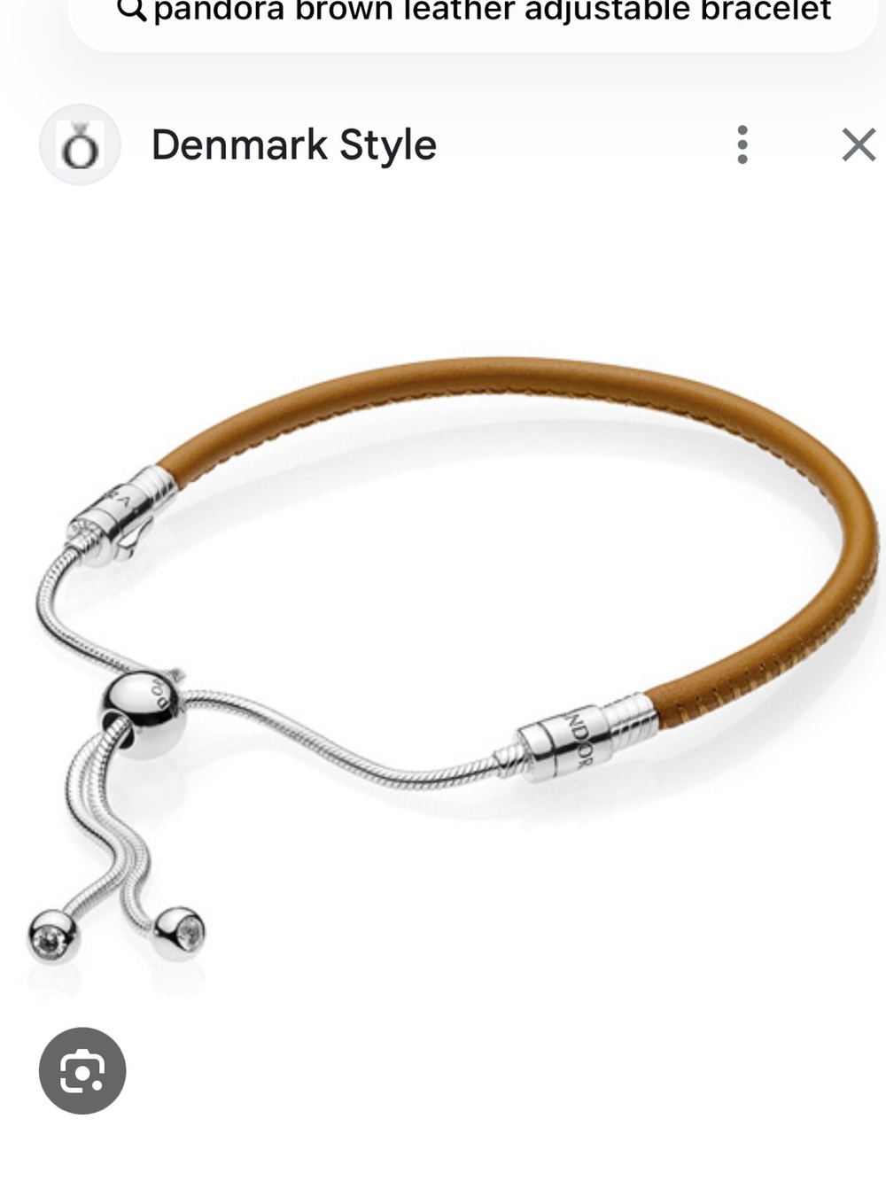 Pandora tan leather and sterling silver sliding bolo bracelet